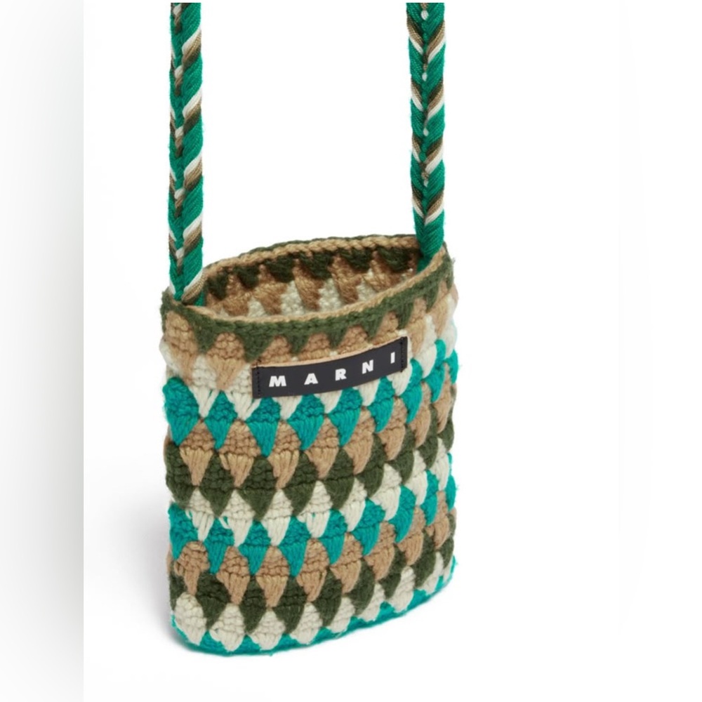 Marni Green and Brown Crochet Crossbody Bag